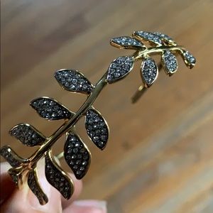 Yellow gold tone and pave laurel leaf bracelet